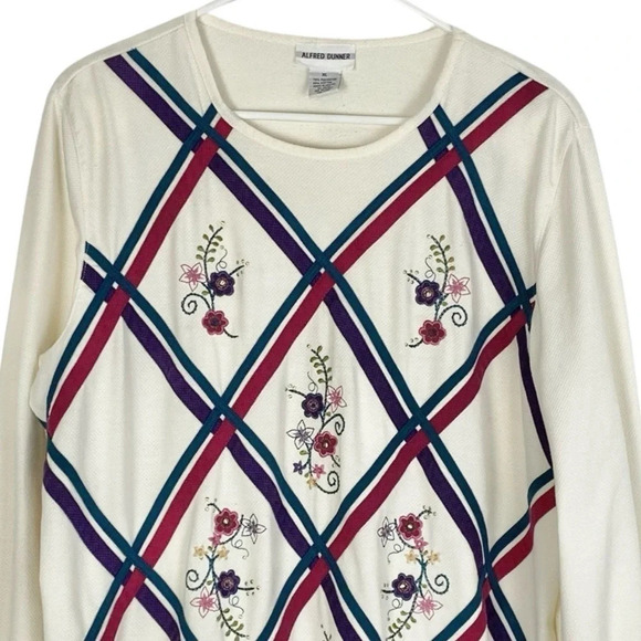 Vintage 90s Granny Top Sweatshirt Tunic Shirt Womens XL Embroidered Floral - Picture 3 of 14